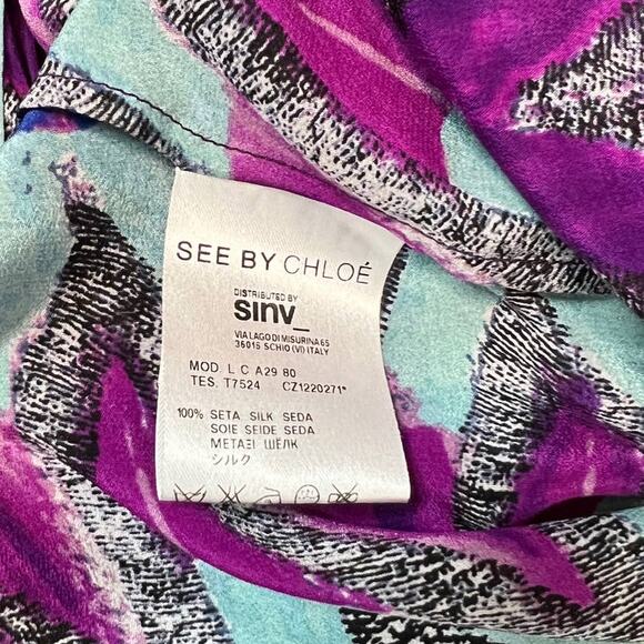 See by Chloe designer geometric print multi color silk sleeveless tunic top sz 2 - Picture 4 of 6